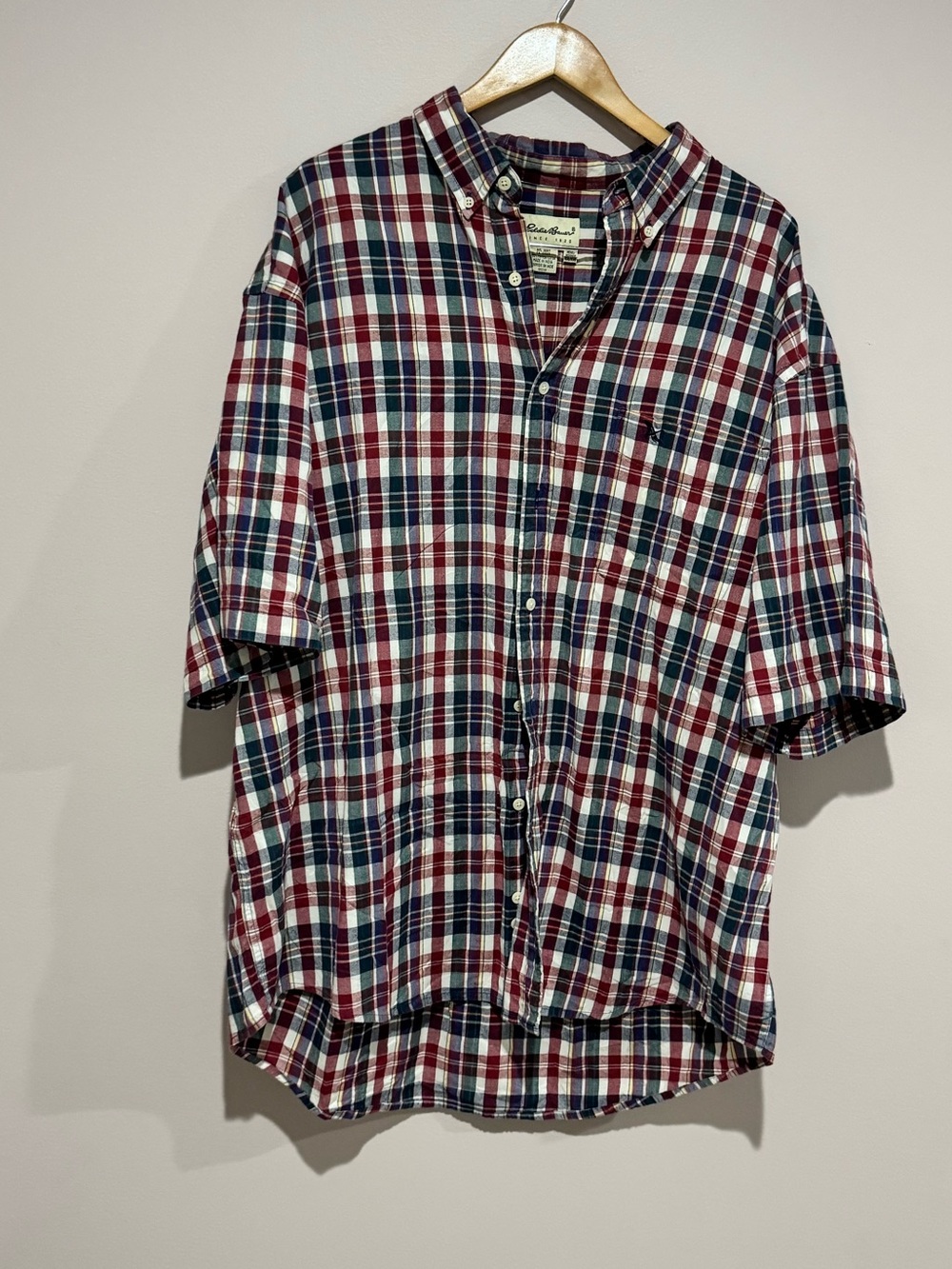 Eddie Bauer Men's Plaid Button Up Shirt 100% Cotton Woven Short Sleeve XXL